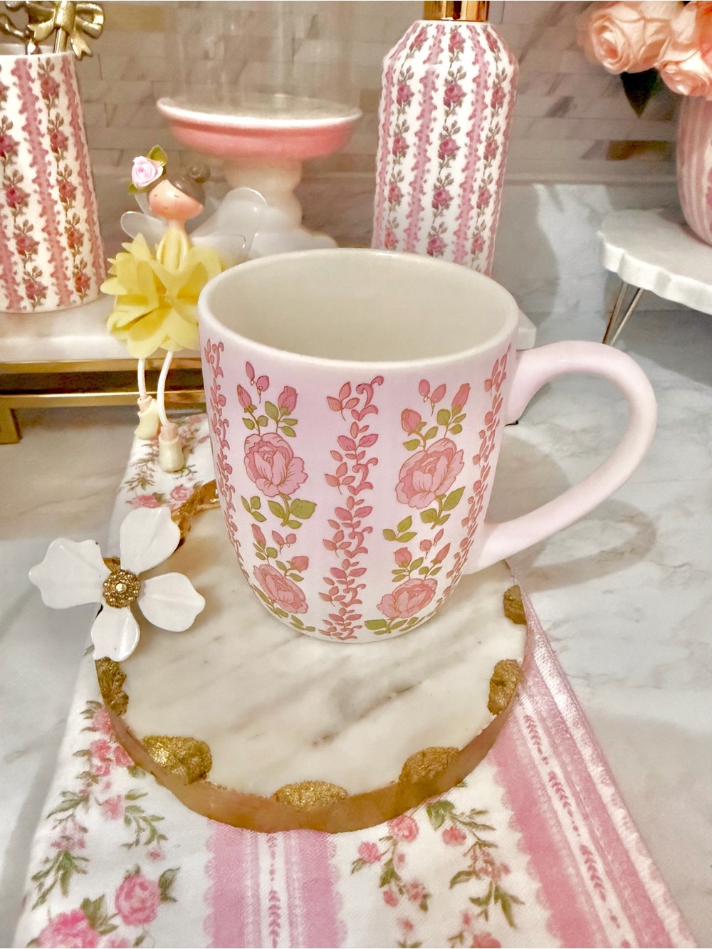 Pink Floral Ceramic Mug